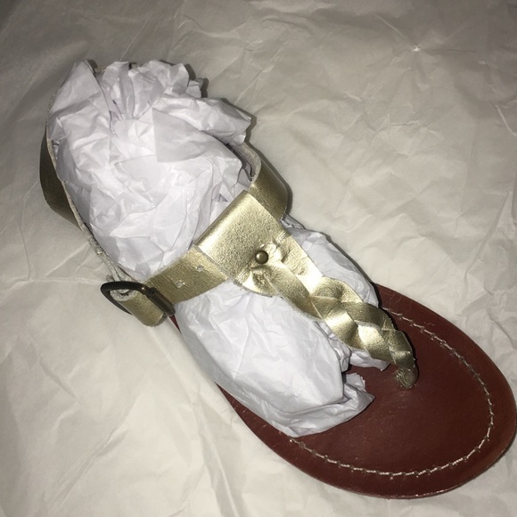 Steve Madden Braided Thong Gold Leather Sandals - Picture 3 of 5